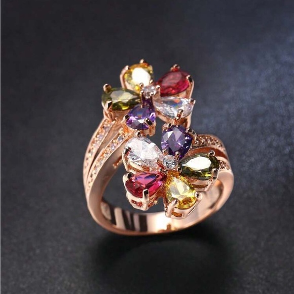 Gold Multi Color Rose Gold Zirconia Ring - Picture 2 of 4